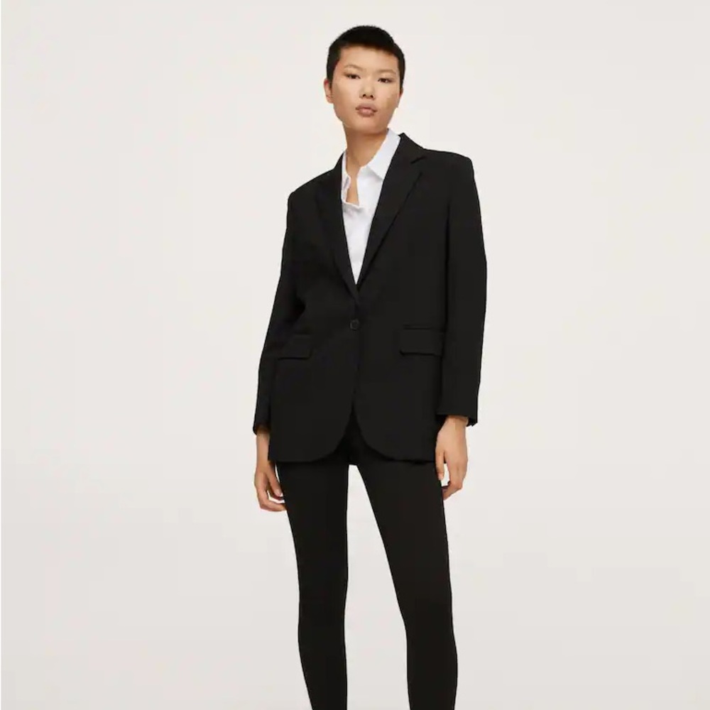 MANGO Women's Long Sleeve Pocketed Oversize Blazer Black Size M